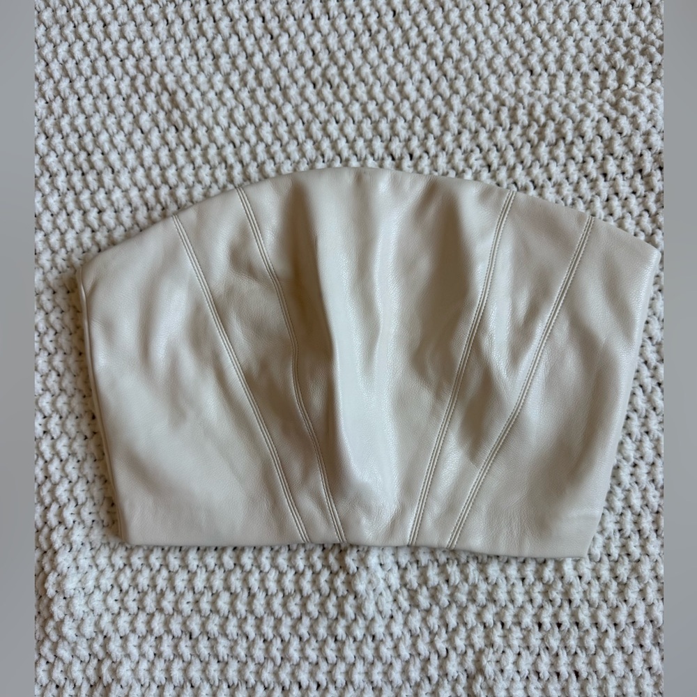 Zara Cream crop leather top